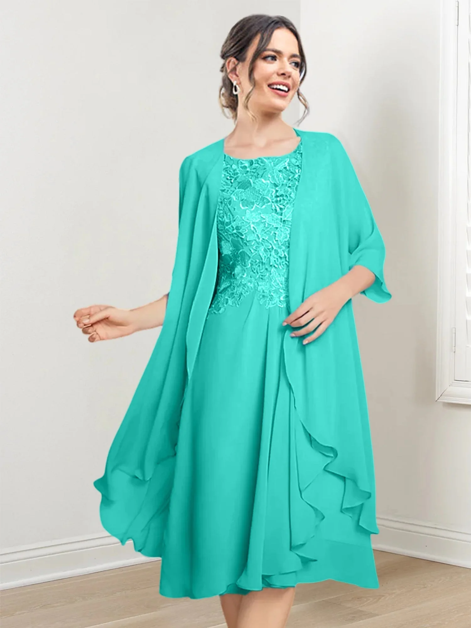 A-Line/Princess Scoop Knee-Length Mother of the Bride Dresses - Image 92
