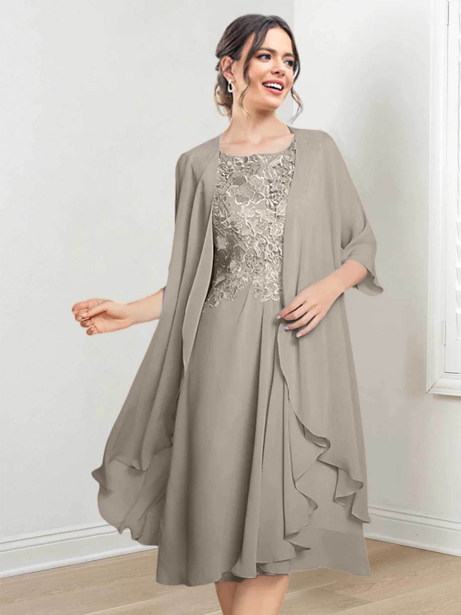 A-Line/Princess Scoop Knee-Length Mother of the Bride Dresses - Image 97