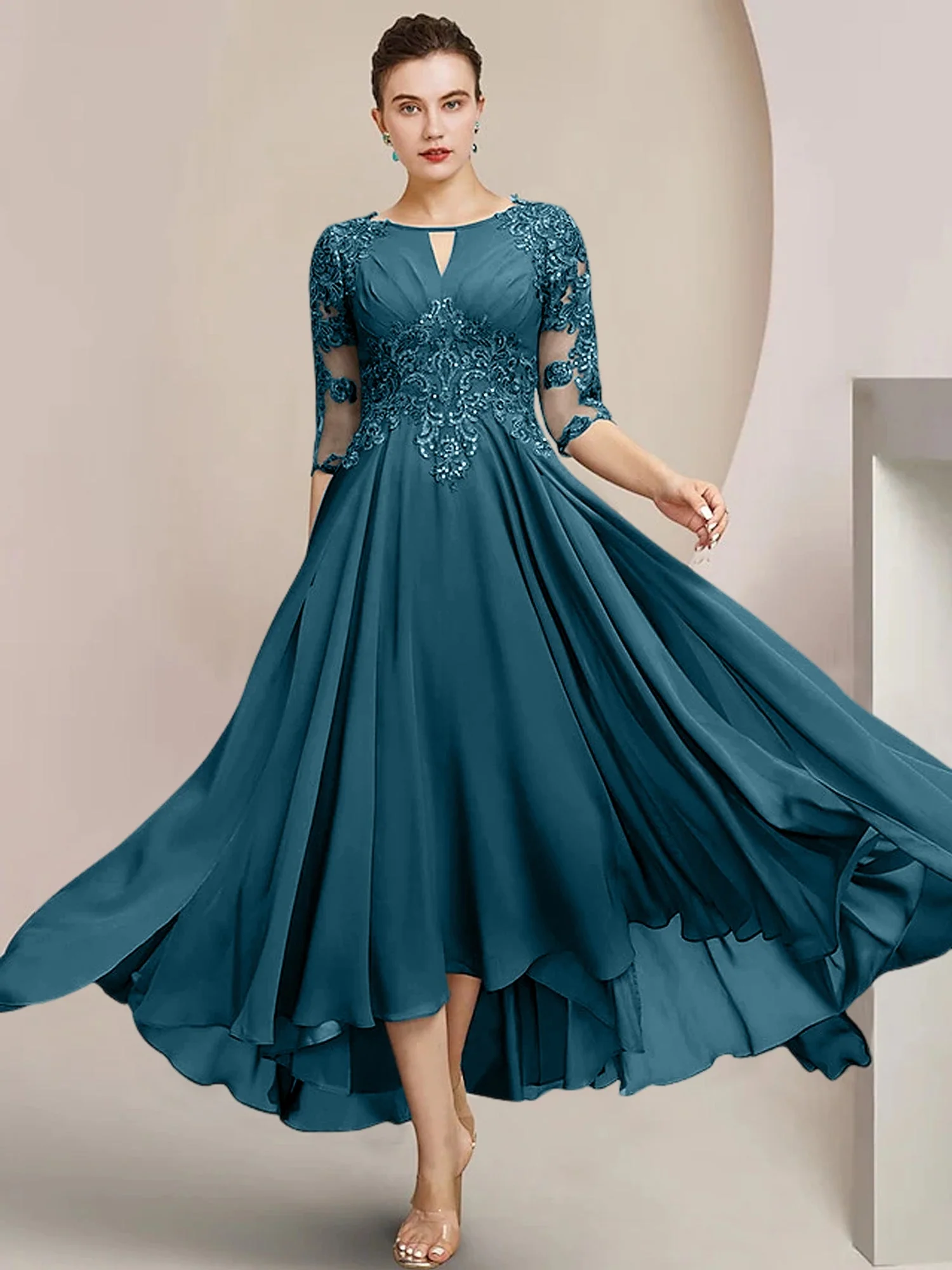 A-Line/Princess Scoop Tea-Length Mother of the Bride Dresses - Image 136