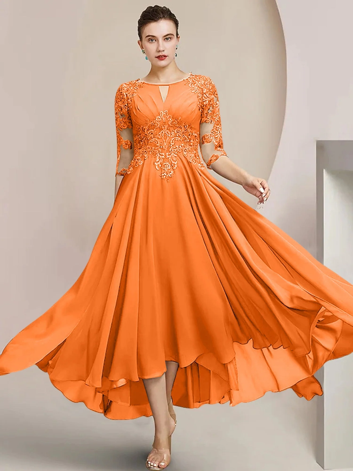 A-Line/Princess Scoop Tea-Length Mother of the Bride Dresses - Image 46