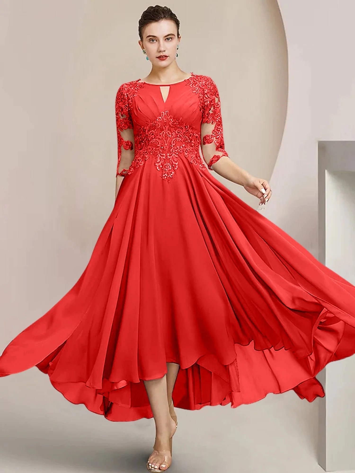 A-Line/Princess Scoop Tea-Length Mother of the Bride Dresses - Image 54
