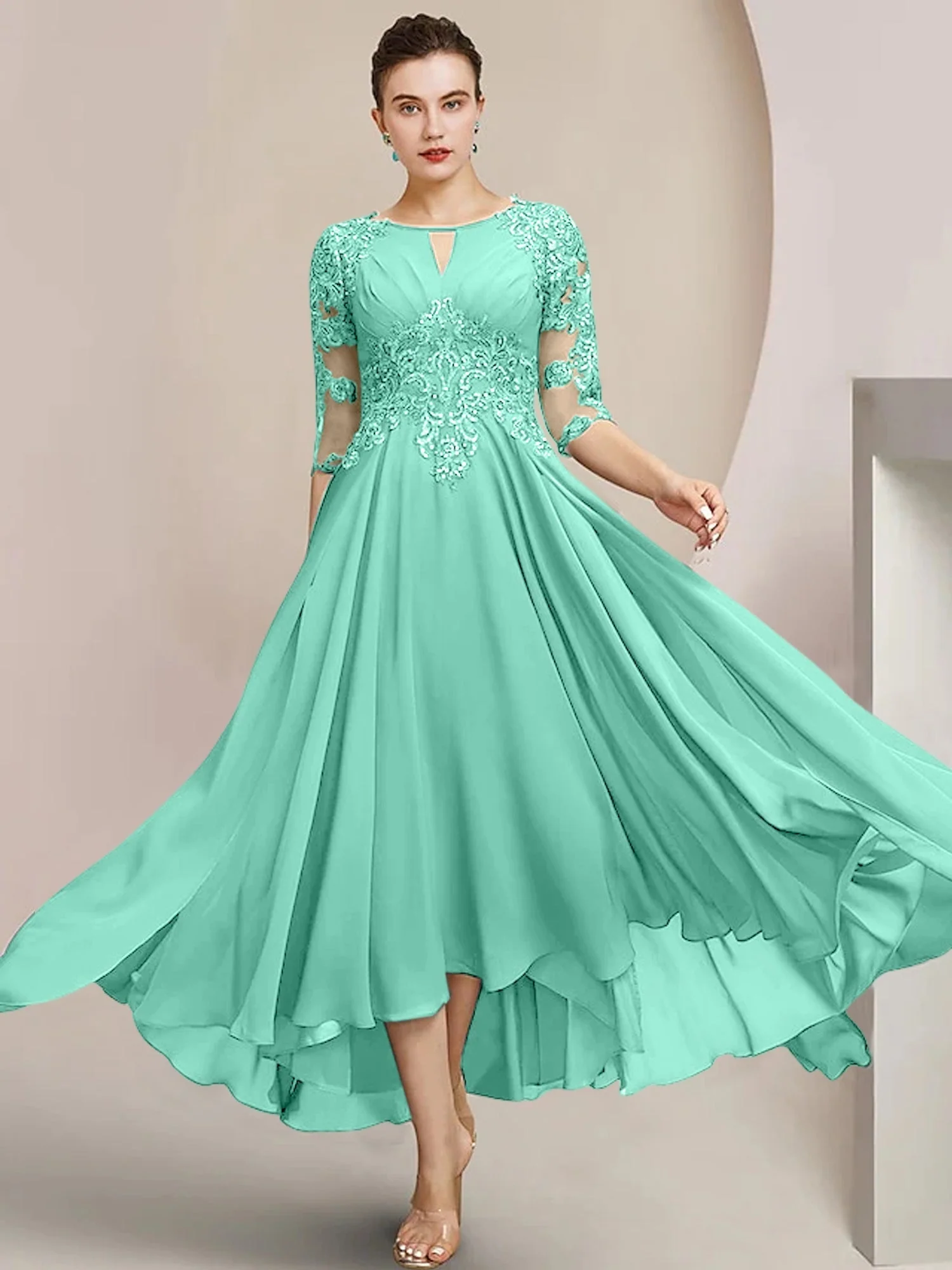 A-Line/Princess Scoop Tea-Length Mother of the Bride Dresses - Image 62