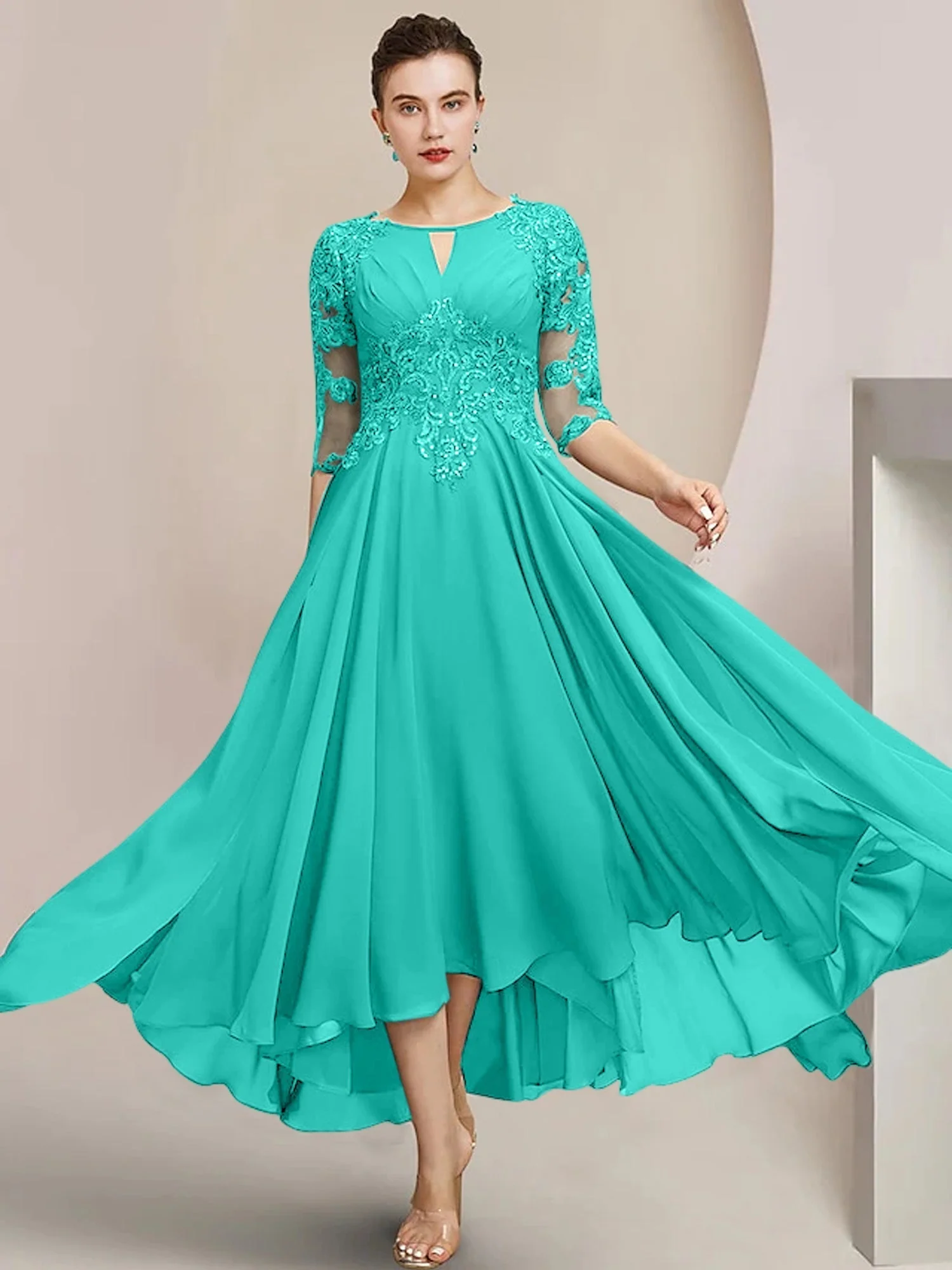 A-Line/Princess Scoop Tea-Length Mother of the Bride Dresses - Image 67