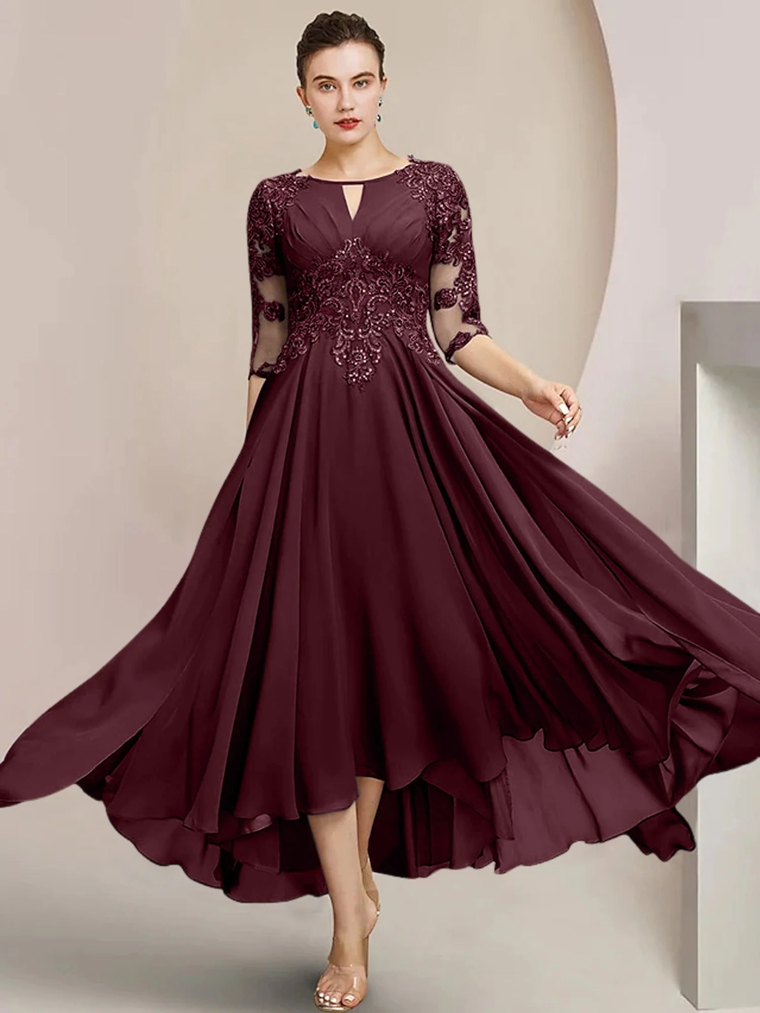 A-Line/Princess Scoop Tea-Length Mother of the Bride Dresses - Image 77