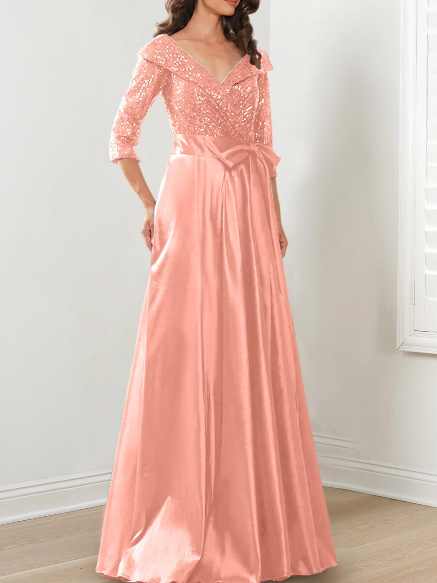 A-Line/Princess V-Neck Floor-Length Mother of the Bride Dresses - Image 12