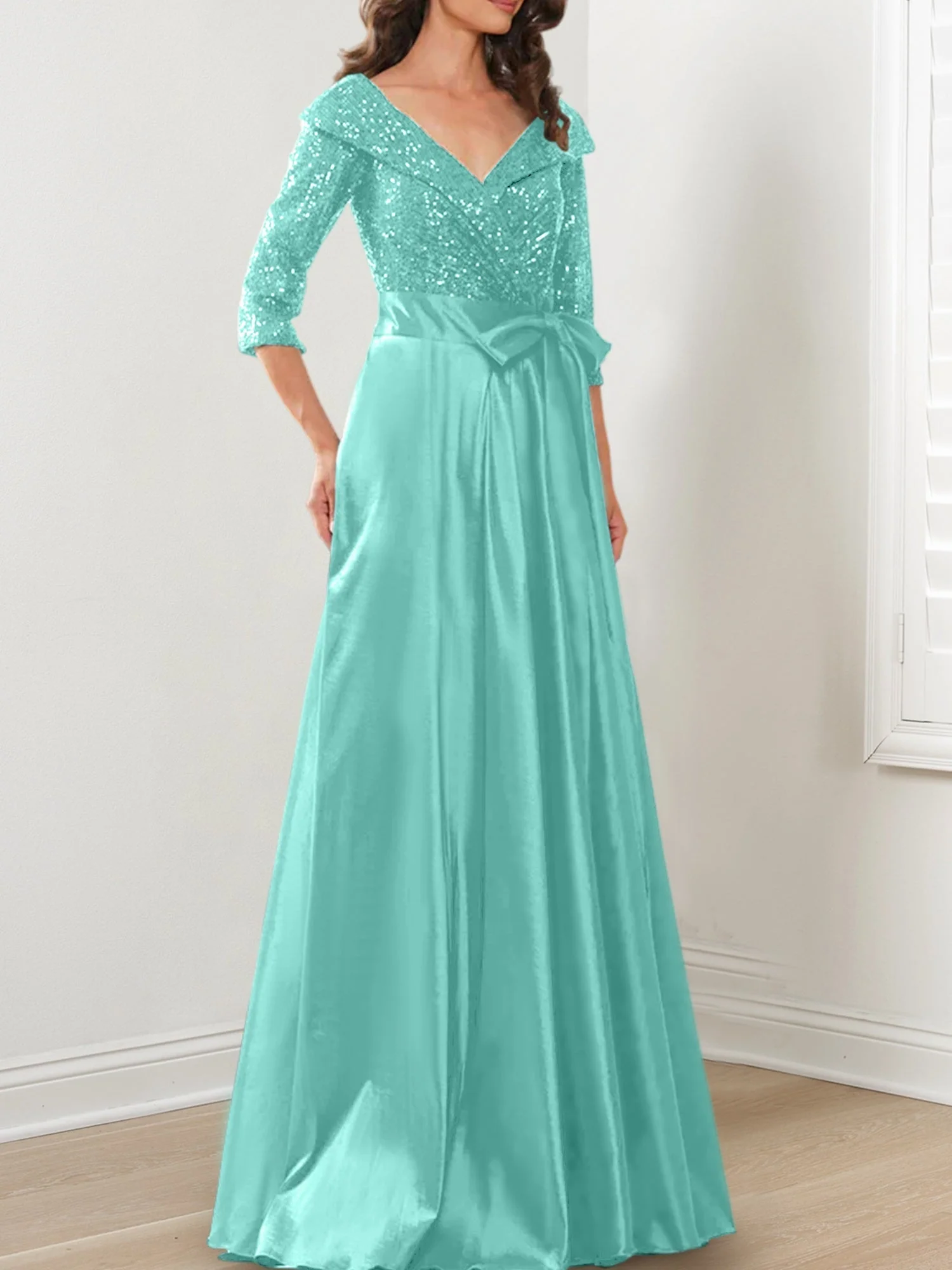 A-Line/Princess V-Neck Floor-Length Mother of the Bride Dresses - Image 136