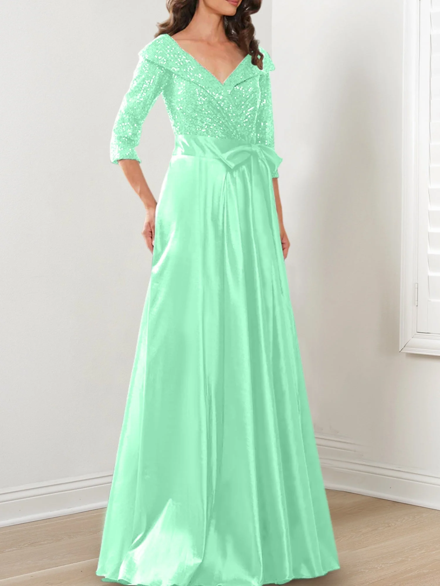 A-Line/Princess V-Neck Floor-Length Mother of the Bride Dresses - Image 72