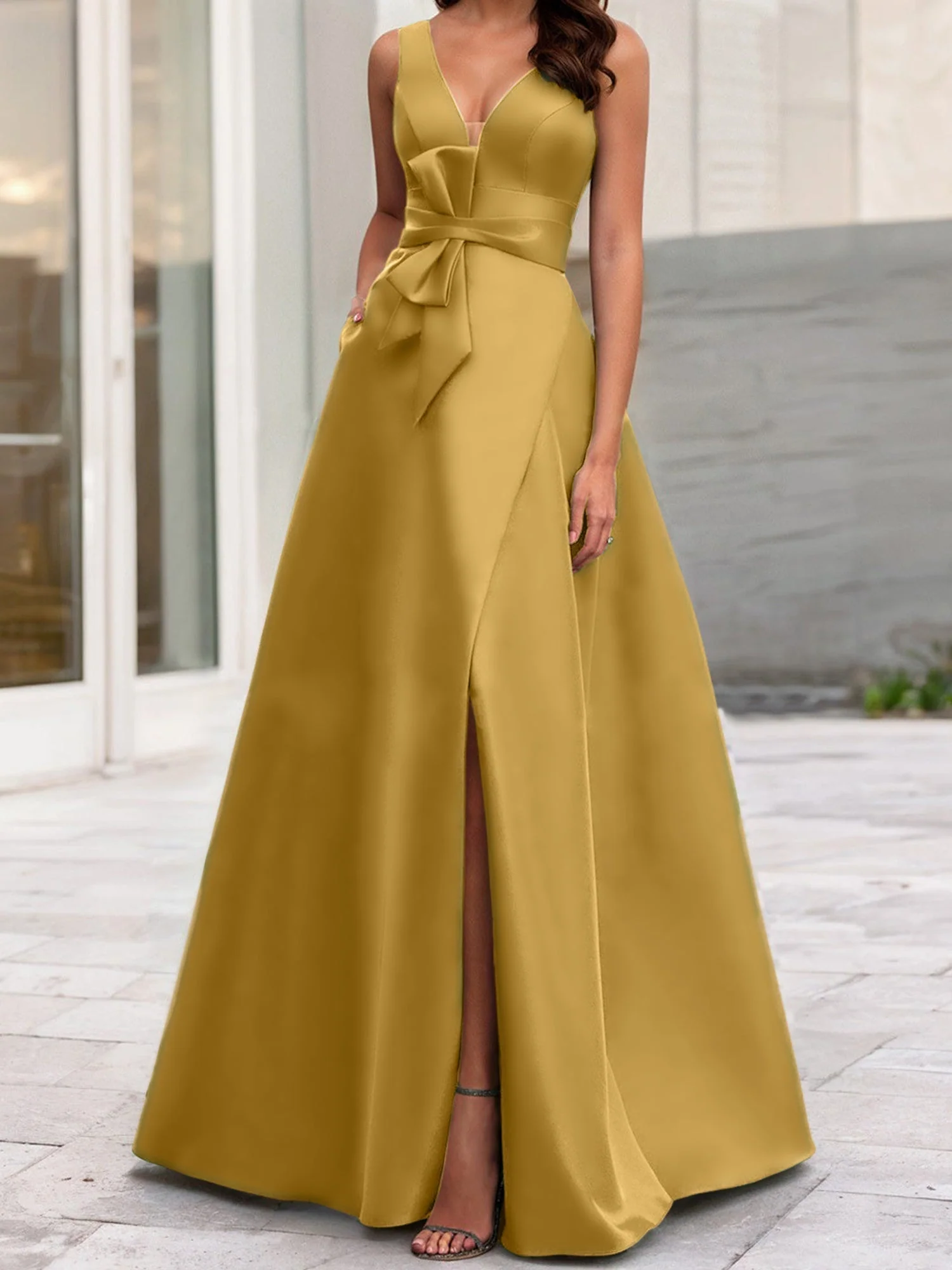A-Line/Princess V-Neck Sleeveless Mother Of The Bride Dresses With Split Side - Image 39