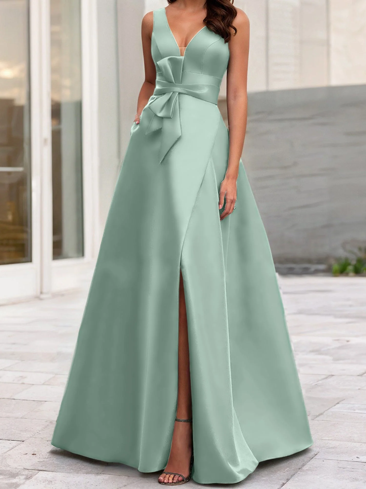 A-Line/Princess V-Neck Sleeveless Mother Of The Bride Dresses With Split Side - Image 86