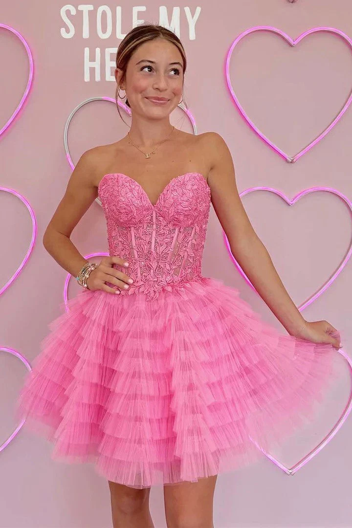 A-Line Ruffled Yellow Strapless Corset Homecoming Dress PD518 - Image 3