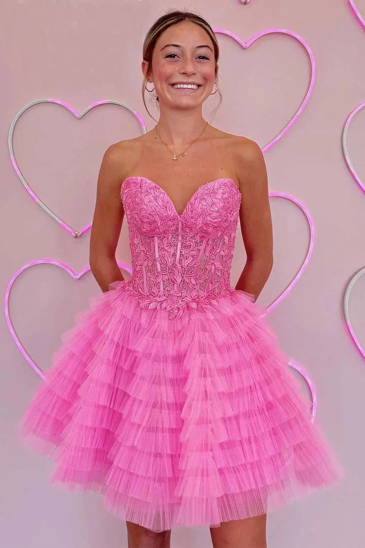 A-Line Ruffled Yellow Strapless Corset Homecoming Dress PD518 - Image 4