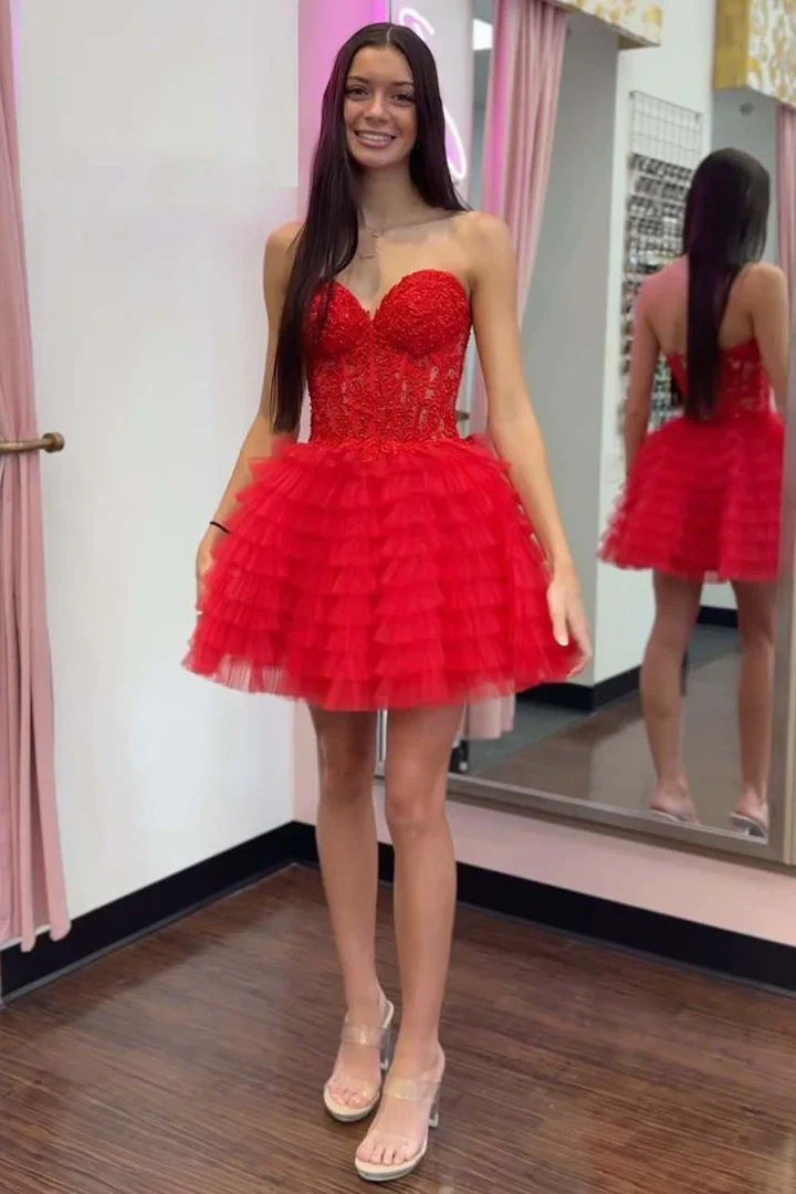 A-Line Ruffled Yellow Strapless Corset Homecoming Dress PD518 - Image 5