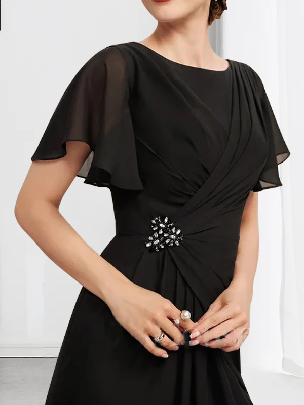 A-line Scoop Ankle-Length Chiffon Mother of the Bride Dress With Beading Pleated - Image 3