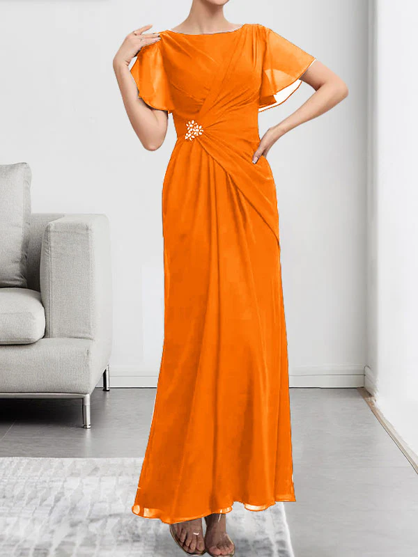 A-line Scoop Ankle-Length Chiffon Mother of the Bride Dress With Beading Pleated - Image 33