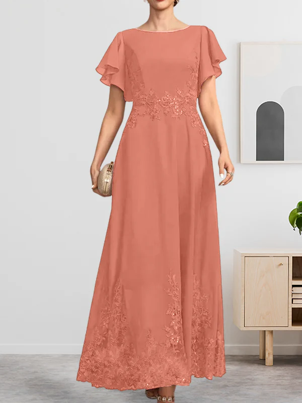 A-line Scoop Ankle-Length Lace Chiffon Mother of the Bride Dress With Sequins - Image 16