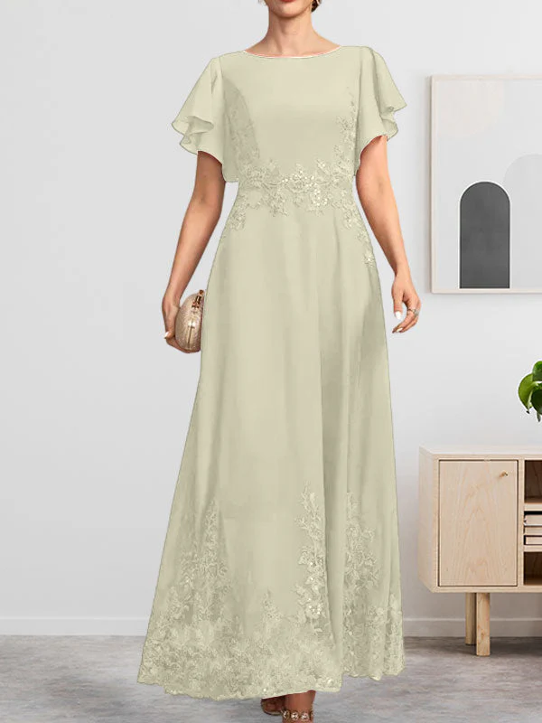 A-line Scoop Ankle-Length Lace Chiffon Mother of the Bride Dress With Sequins - Image 36