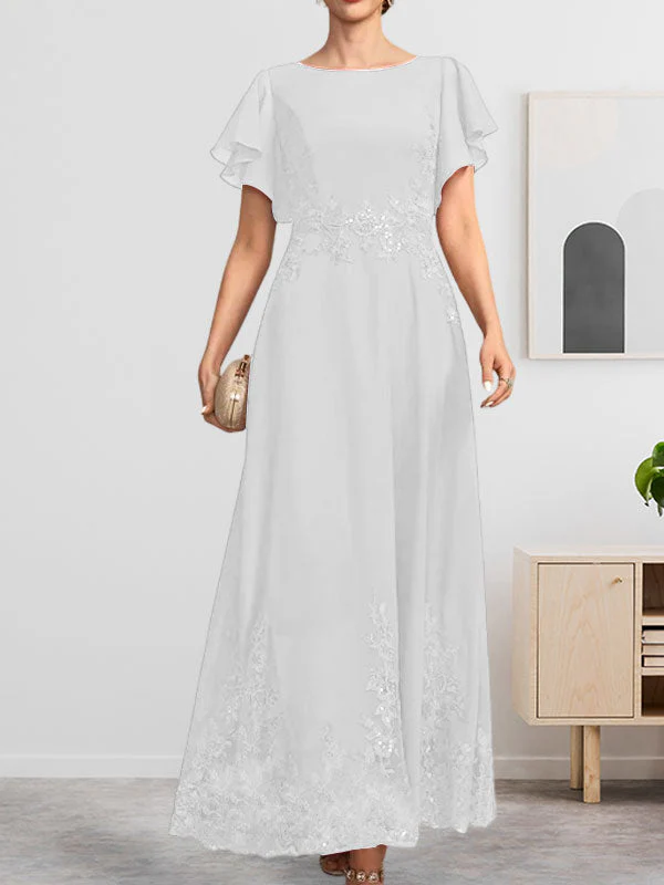 A-line Scoop Ankle-Length Lace Chiffon Mother of the Bride Dress With Sequins - Image 39