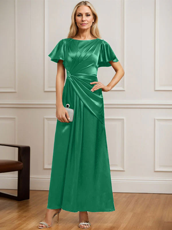 A-line Scoop Ankle-Length Stretch Satin Mother of the Bride Dress With Pleated Beading - Image 20