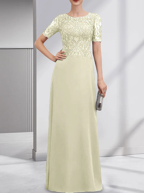 A-line Scoop Floor-Length Lace Chiffon Mother of the Bride Dress With Sequins - Image 23
