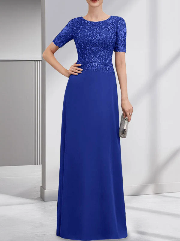 A-line Scoop Floor-Length Lace Chiffon Mother of the Bride Dress With Sequins - Image 38