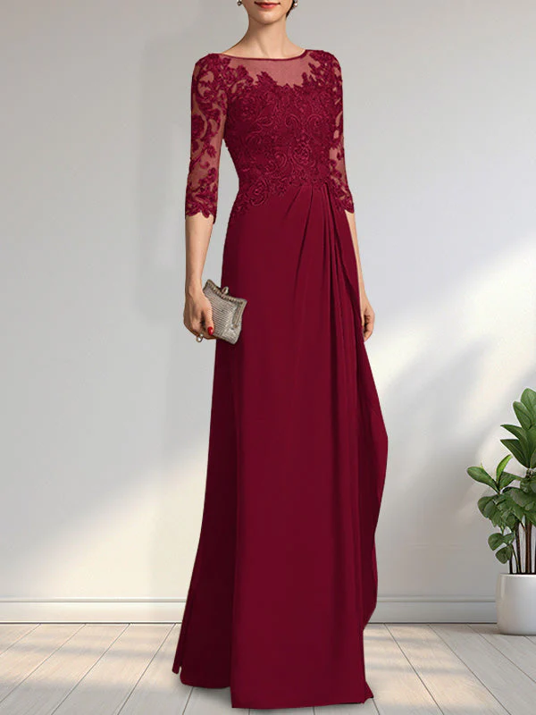 A-line Scoop Illusion Floor-Length Chiffon Lace Mother of the Bride Dress With Beading Sequins Cascading Ruffles - Image 16