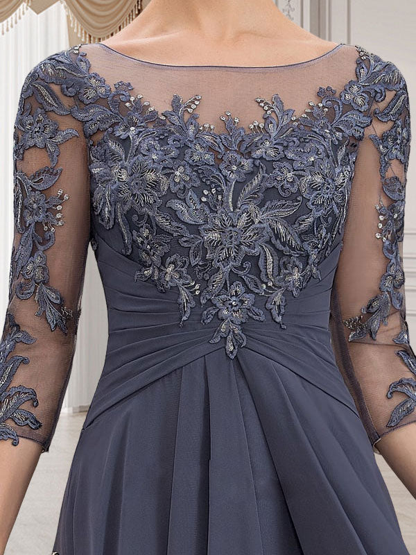 A-line Scoop Illusion Floor-Length Lace Chiffon Mother of the Bride Dress With Cascading Ruffles - Image 2