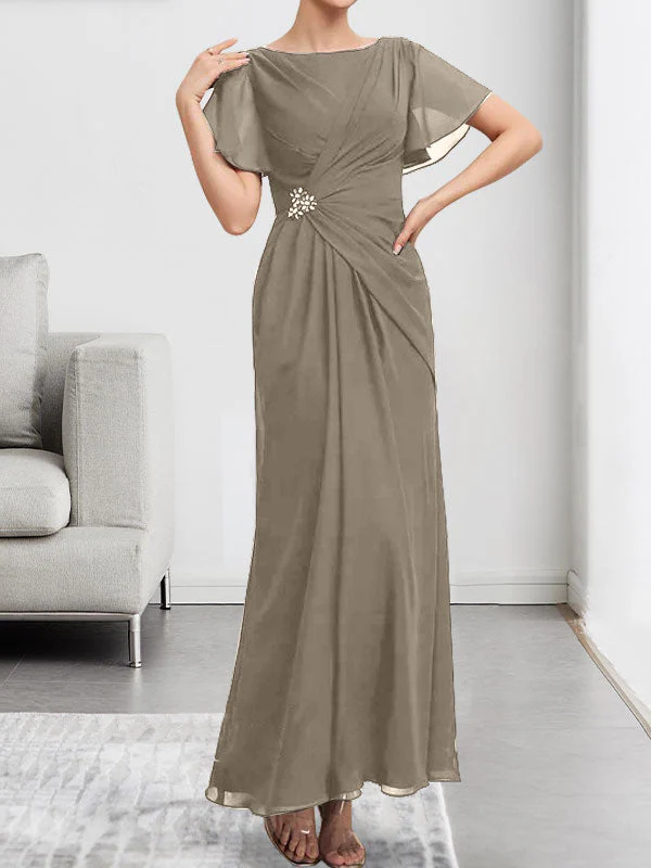 A-line Scoop Illusion Tea-Length Chiffon Lace Mother of the Bride Dress With Beading Sequins - Image 14