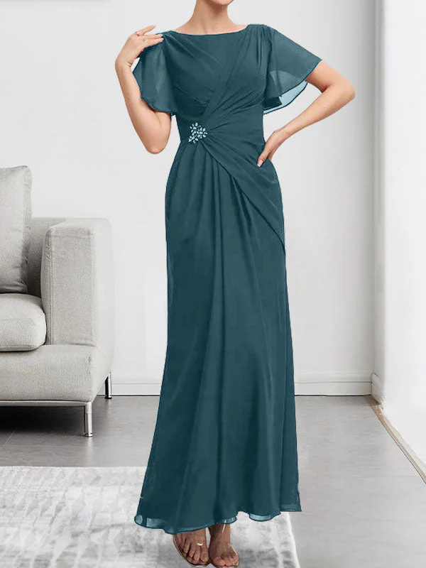 A-line Scoop Illusion Tea-Length Chiffon Lace Mother of the Bride Dress With Beading Sequins - Image 32