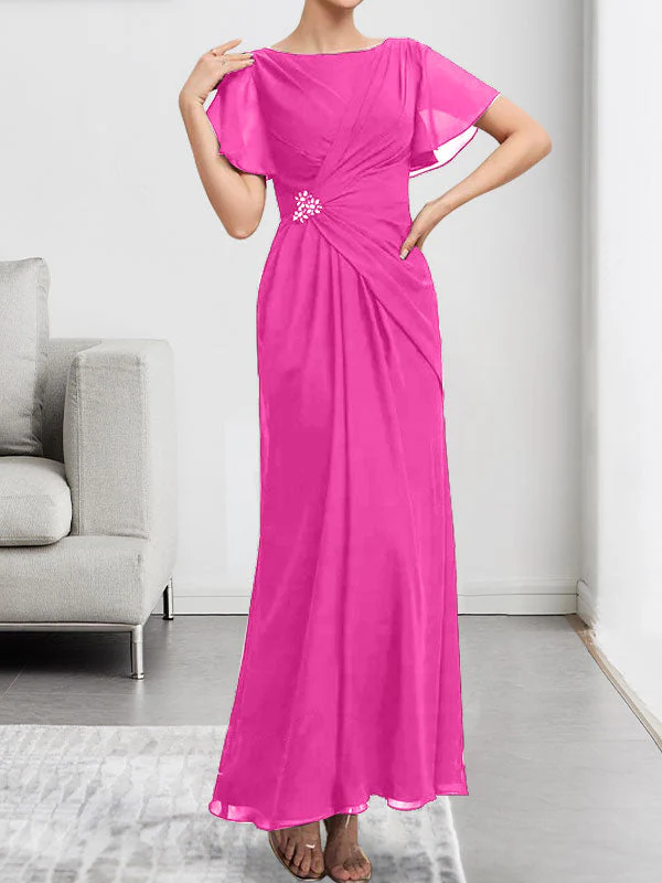 A-line Scoop Illusion Tea-Length Chiffon Lace Mother of the Bride Dress With Beading Sequins - Image 34
