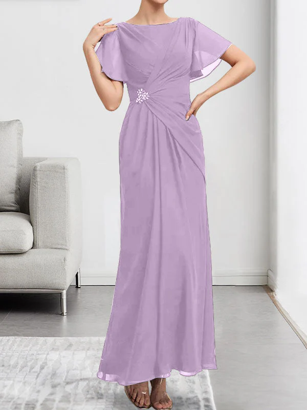A-line Scoop Illusion Tea-Length Chiffon Lace Mother of the Bride Dress With Beading Sequins - Image 39