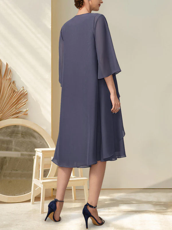 A-line Scoop Knee-Length Chiffon Mother of the Bride Dress With Beading - Image 29