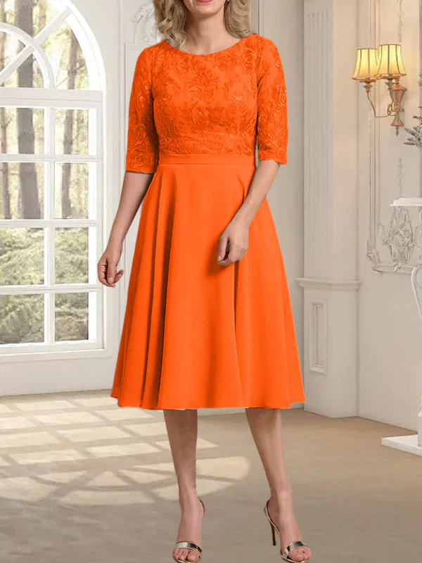 A-line Scoop Knee-Length Lace Chiffon Mother of the Bride Dress - Image 29