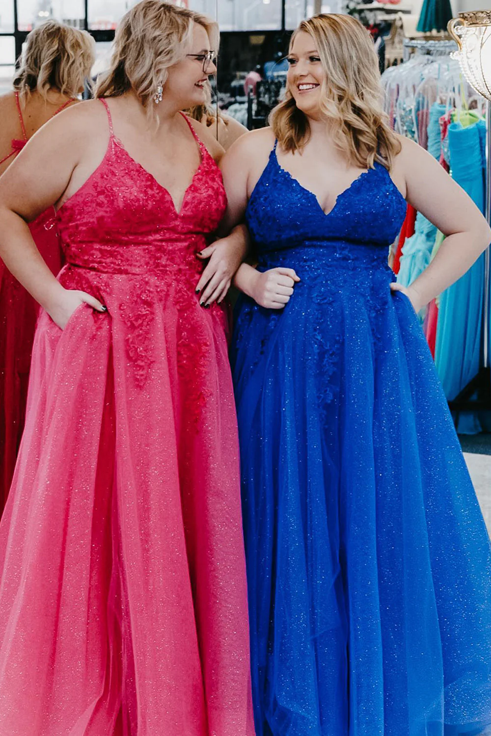 A Line Spaghetti Straps Royal Blue Plus Size Prom Dress with Appliques - Image 5