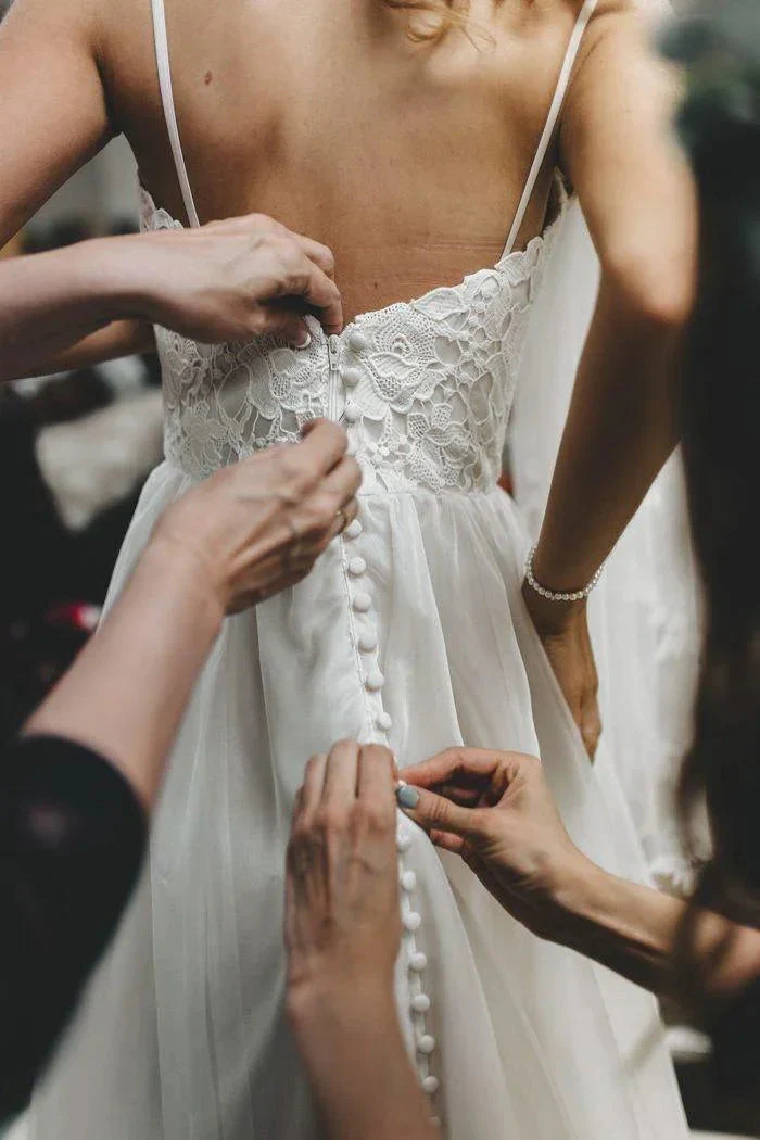 A-Line Spaghetti Straps Sleeveless Wedding Dress With Court Train WD541 - Image 6