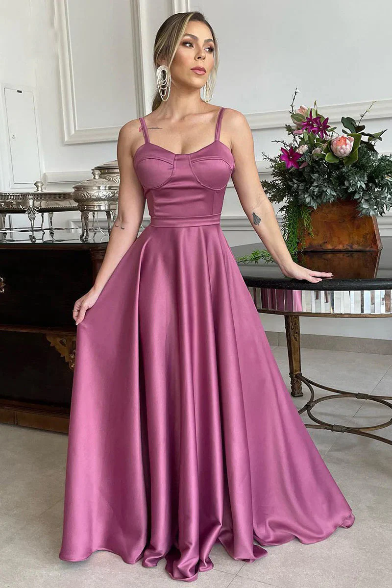 A Line Spaghetti Straps Sweetheart Ruched Long Bridesmaid Dress - Image 3