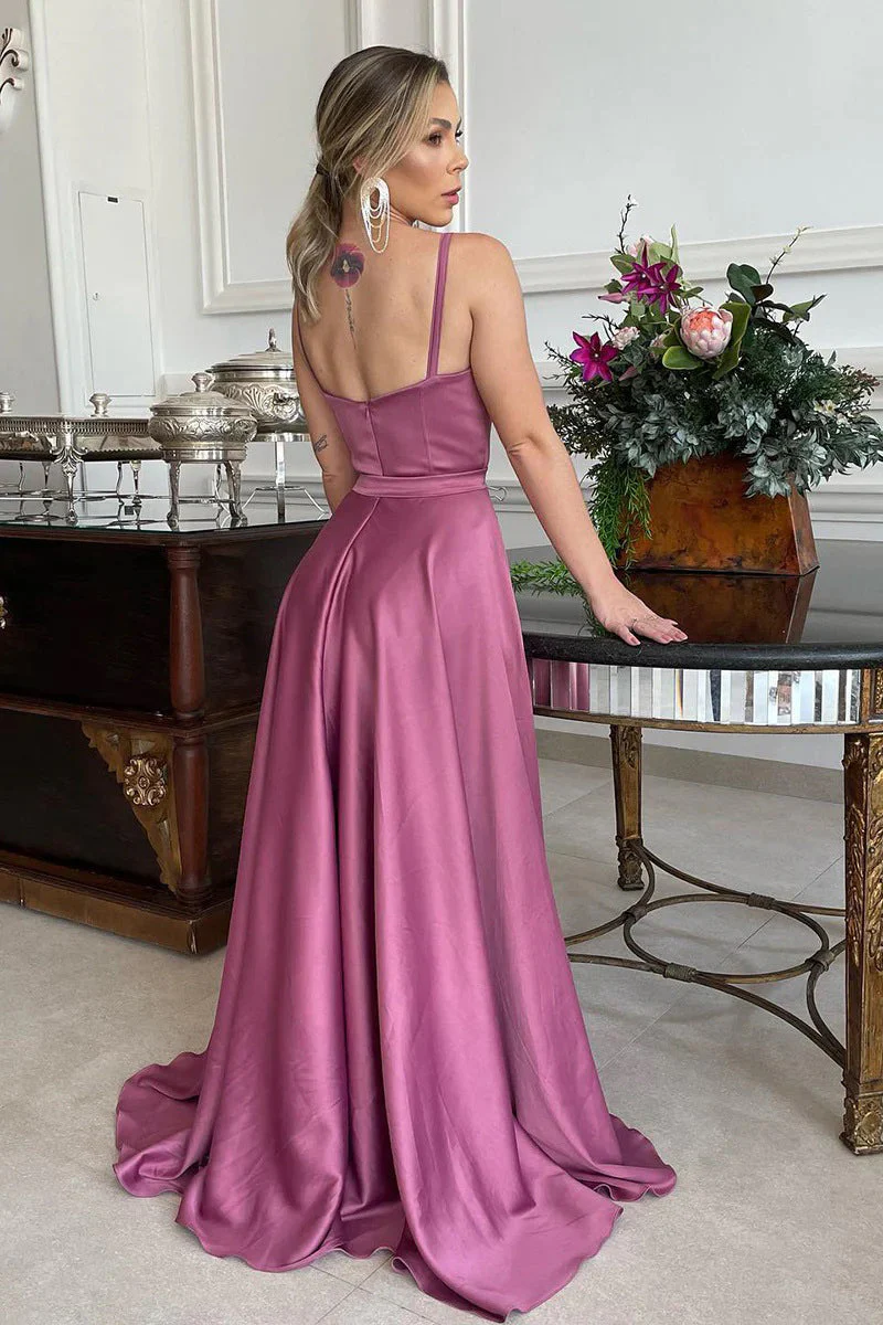 A Line Spaghetti Straps Sweetheart Ruched Long Bridesmaid Dress - Image 4