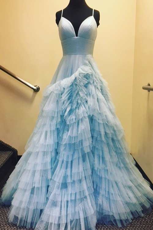 A-Line Spaghetti Straps Tiered Tulle Prom Dress - Image 6