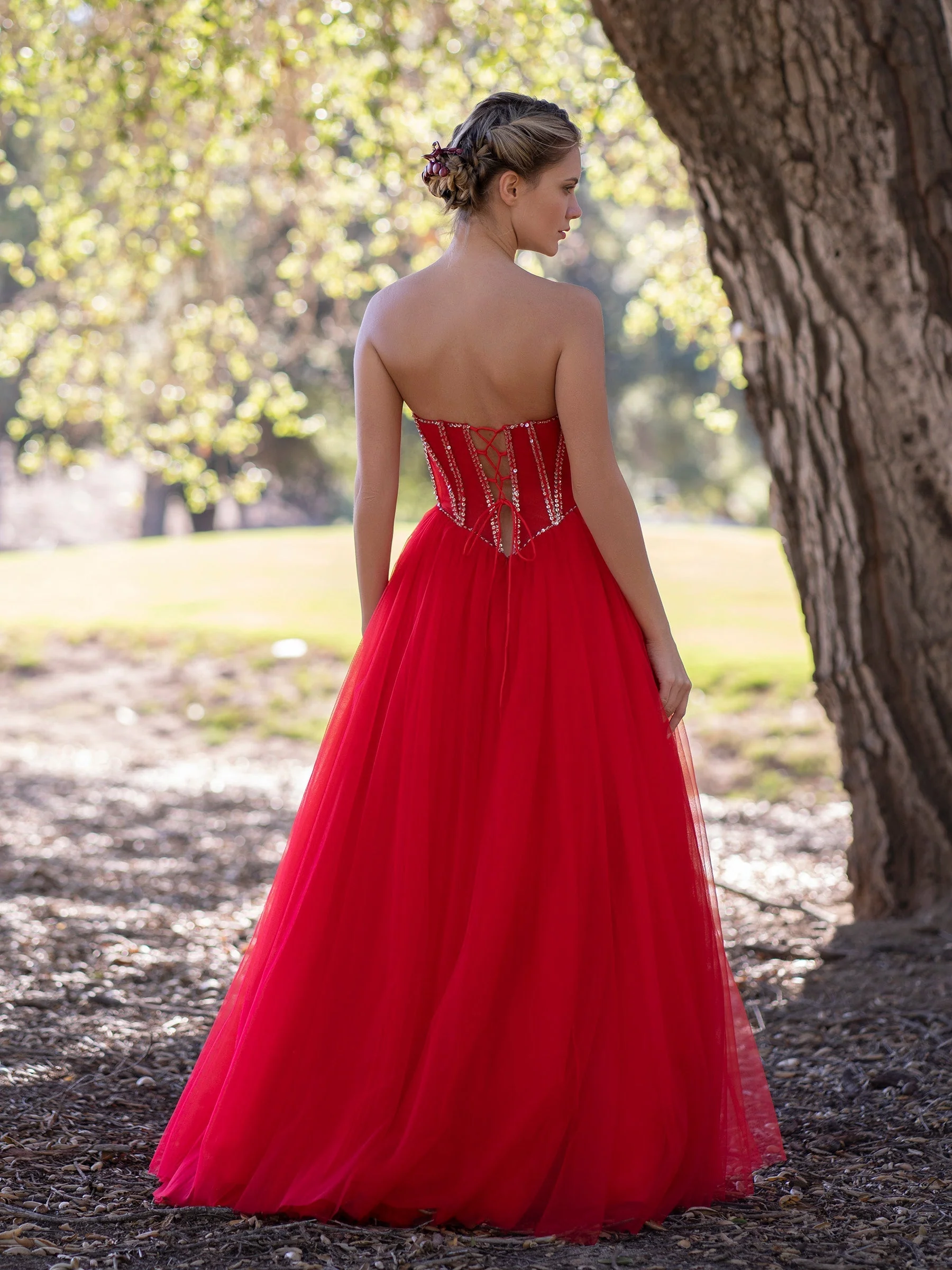 A-Line Strapless Red Prom Dress with Beadings - Image 2