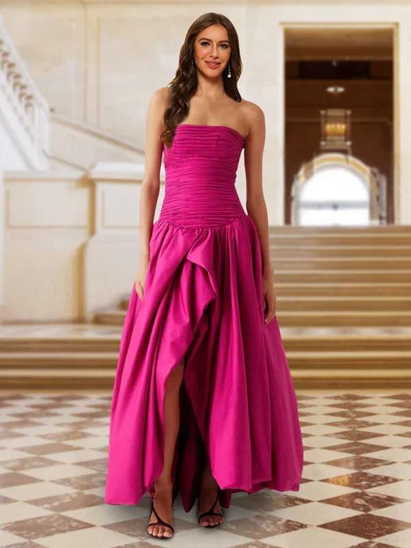 A-Line Strapless Sleeveless Evening Dresses with Ruched - Image 4