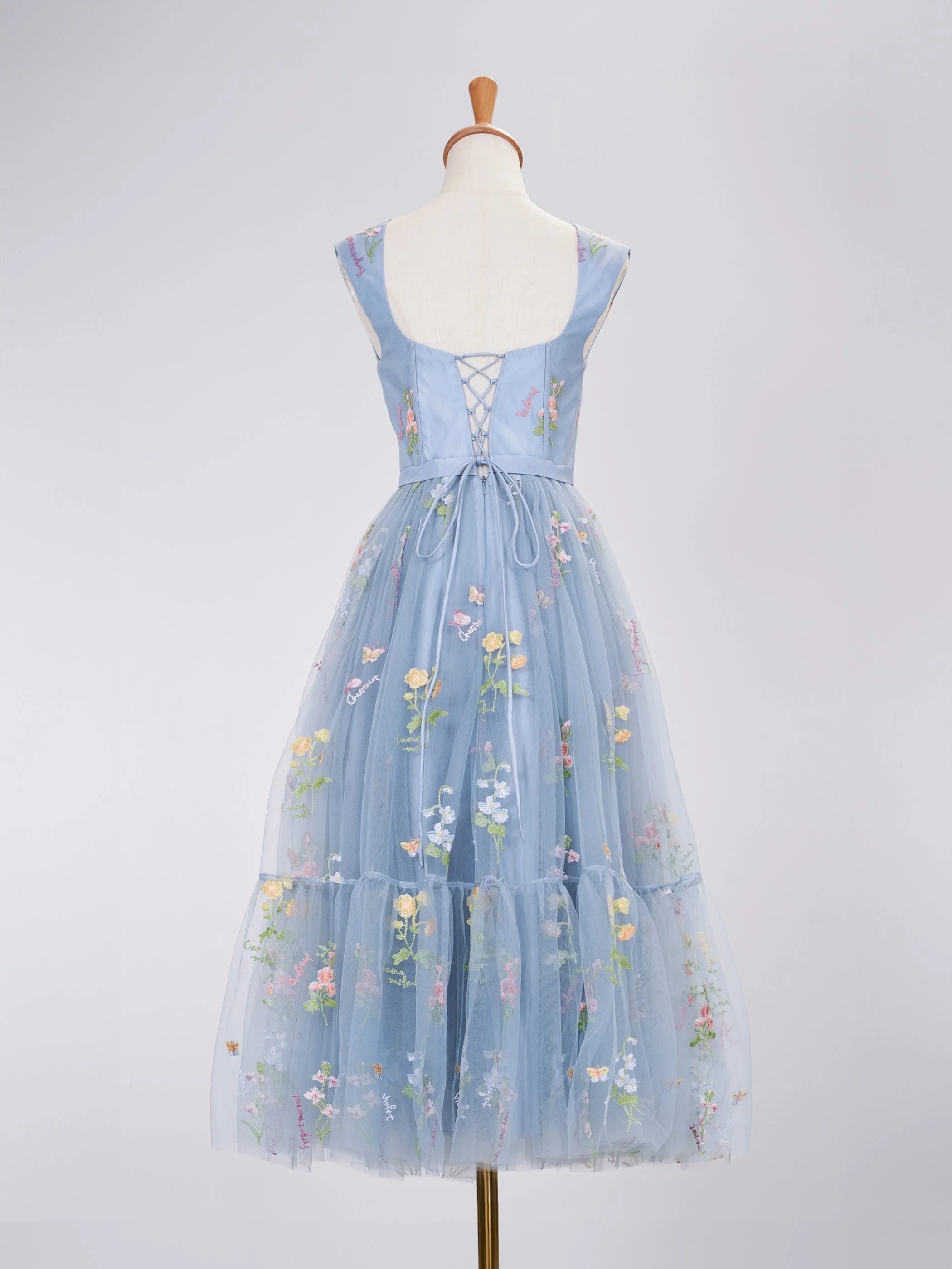 A Line Sweetheart Dusty Blue Long Prom Dress with Embroidery - Image 2