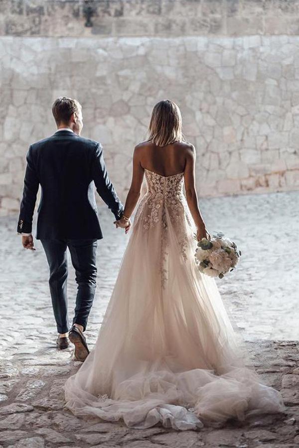 A-Line Sweetheart Sleeveless Sweep Train Tulle Wedding Dress WD295 - Image 5