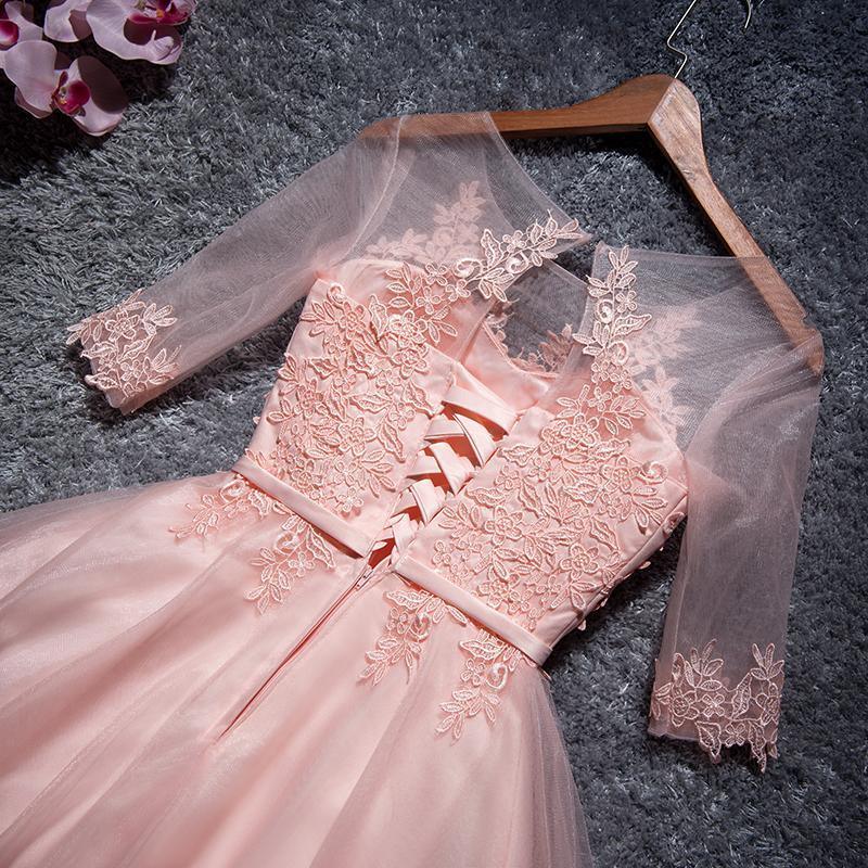 A-line Tulle Homecoming Dresses Scoop Pink Short/Mini Prom Dresses PD048 - Image 2
