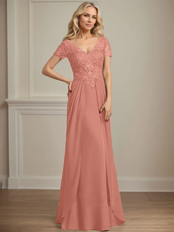 A-line V-Neck Floor-Length Chiffon Lace Mother of the Bride Dress - Image 20