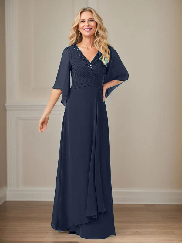 A-Line V-Neck Long Sequins Chiffon Mother Dress - Image 26