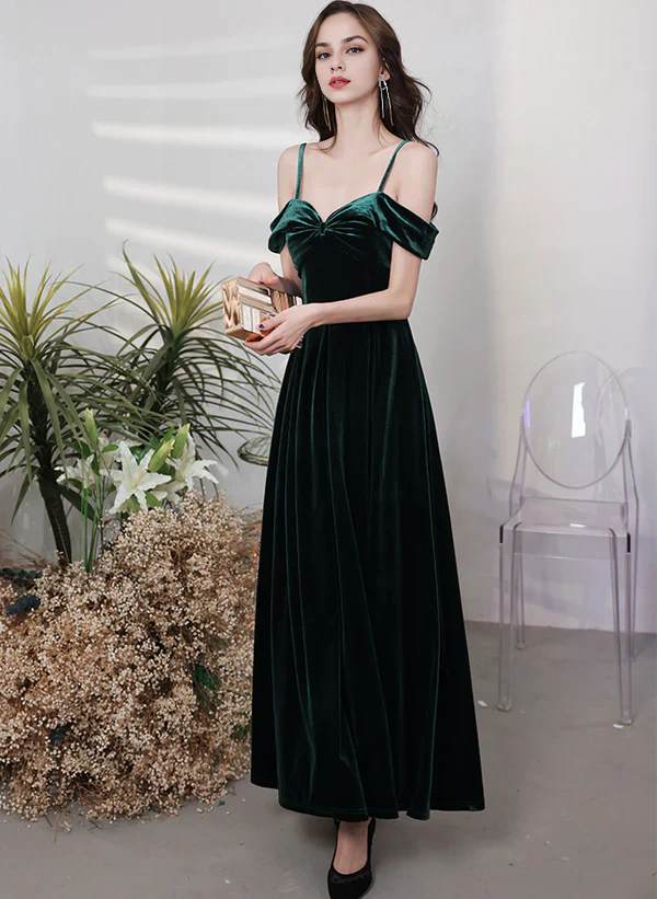 A-Line Velvet Simple Sweetheart Off Shoulder Party Dress Velvet Prom Dress Wedding Guest Party Dresses - Image 4