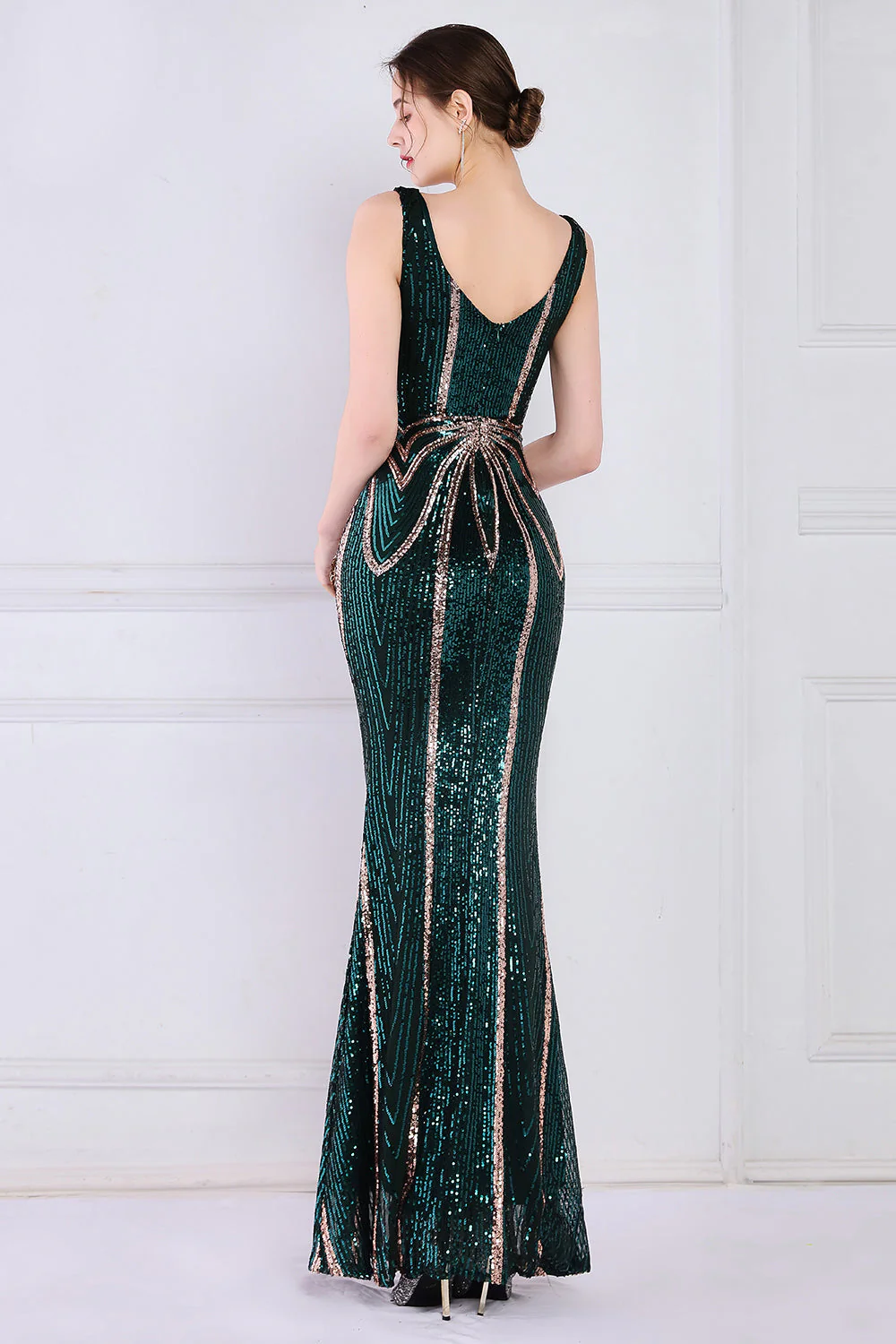 Apricot Golden Deep V Neck Prom Dress - Image 9