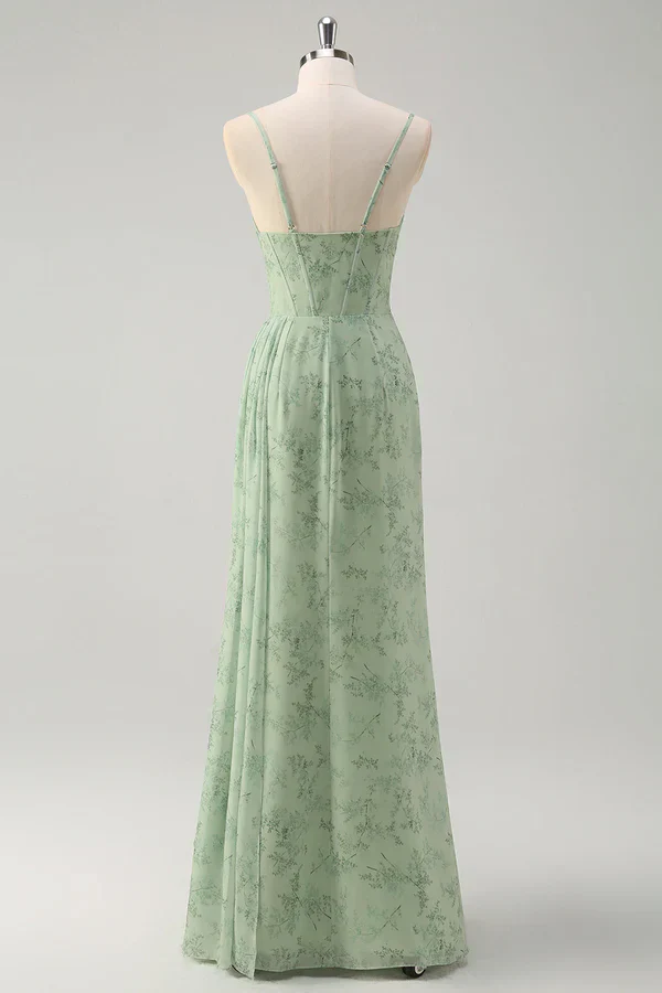 Artistic Floral Corset Ruched Long Prom Dress with Slit - Image 2