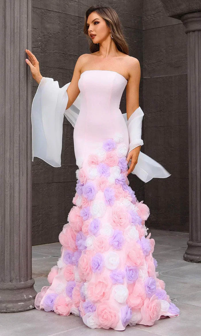 Artistic Strapless Trumpet Sheath Gown Sweep Prom Dresses - Image 2