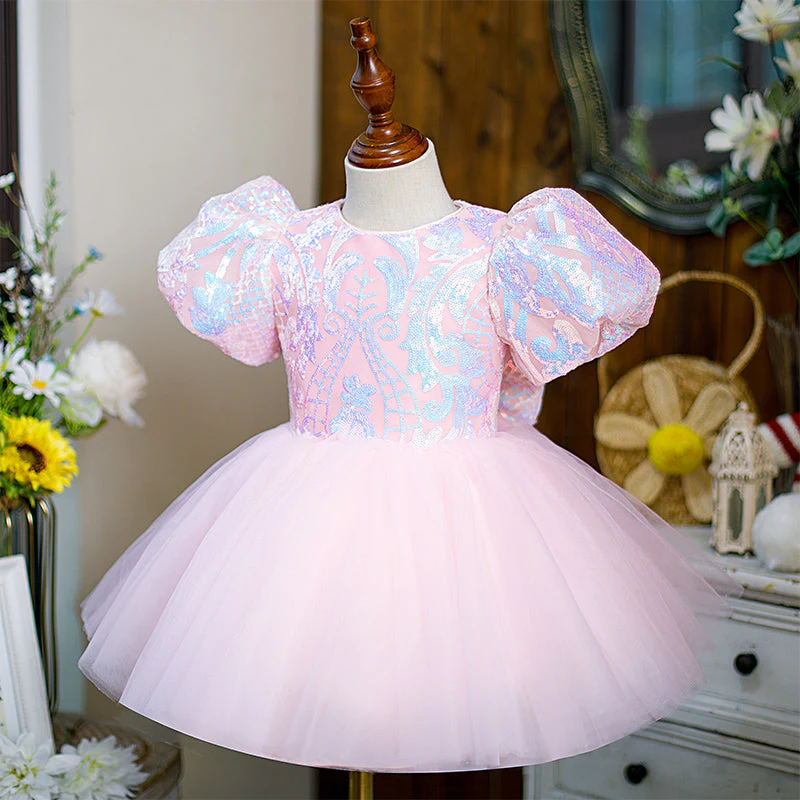 Girl Christmas Dress Toddler Prom Dress Girl Sequin Puff Sleeve Puffy First Communion Birthday Party Dress - Image 3