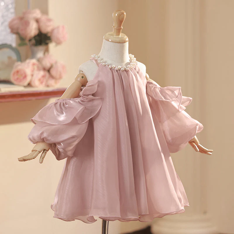 Baby Girl Birthday Communion Dress Pearl Neck Off Shoulder Princess Dress - Image 2
